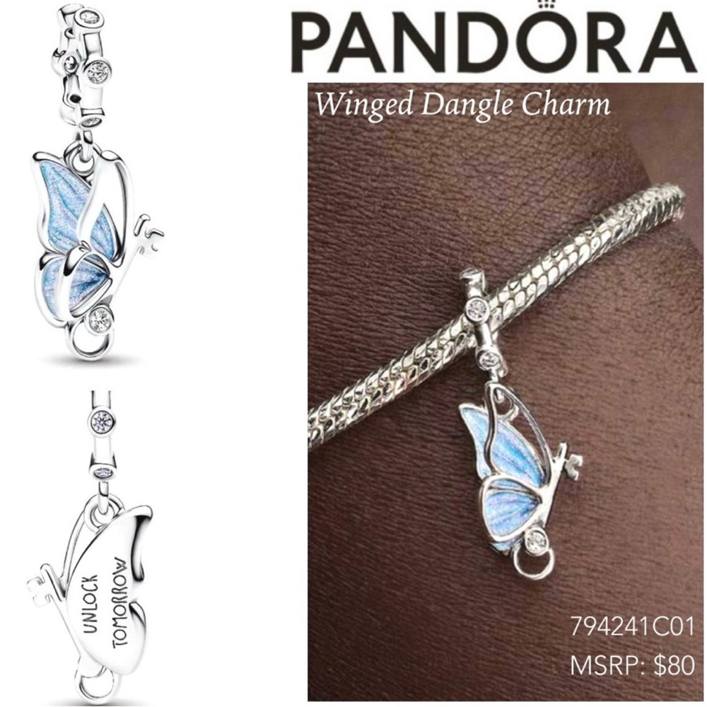 PANDORA Butterfly Winged Dangle Charm w/box